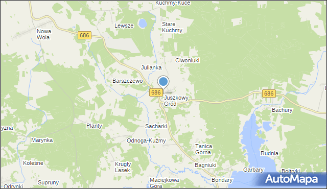 mapa Juszkowy Gród, Juszkowy Gród na mapie Targeo